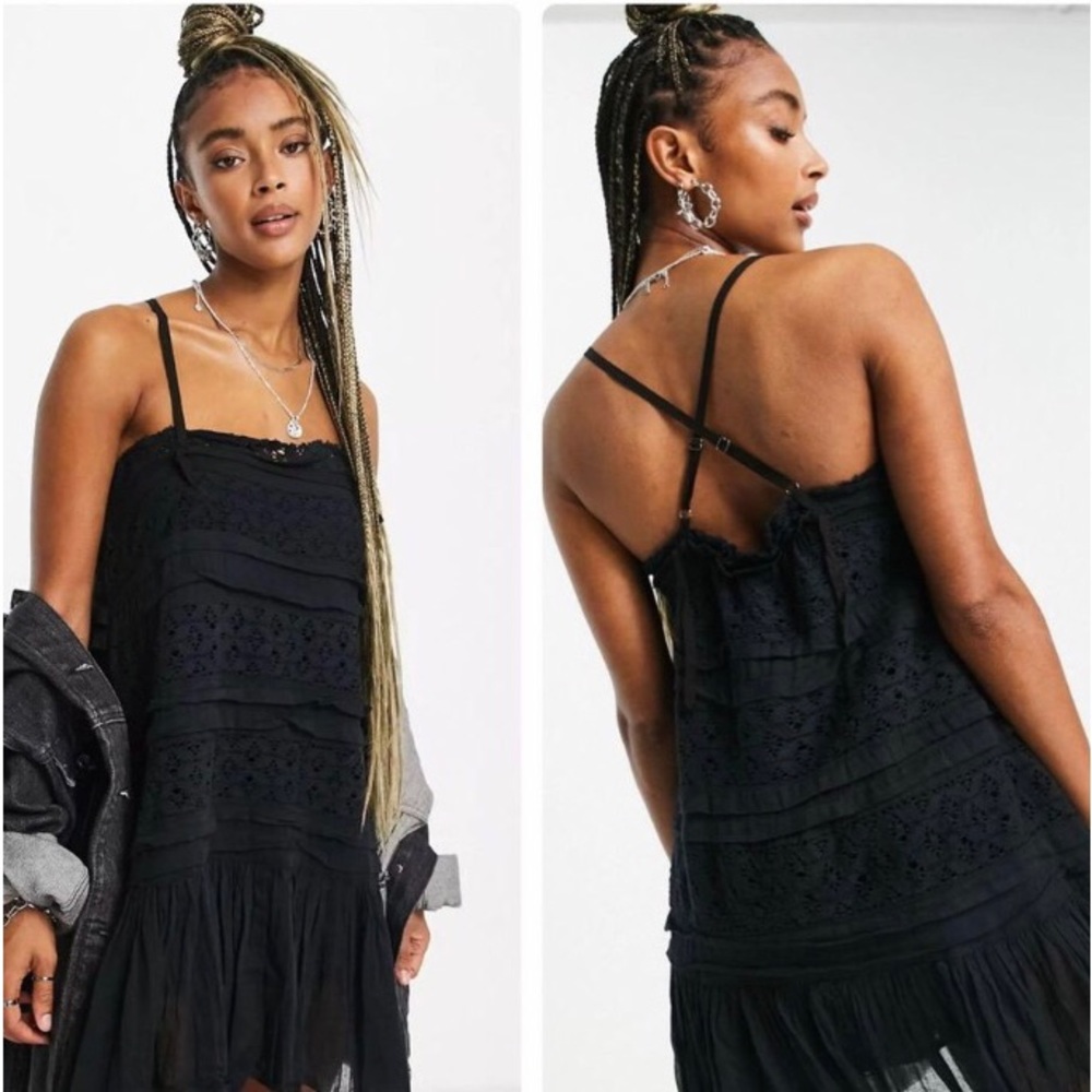 NWT•Free People•Shailee slip dress in Black•XS•boho look•lined•adjustable straps